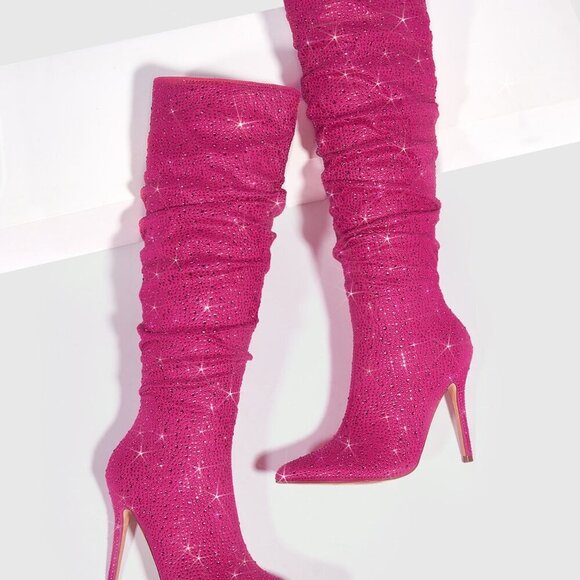 Hot Pink Sexy Women's Bow Decor Point Toe Stiletto Heeled Pumps - Picture 4 of 6